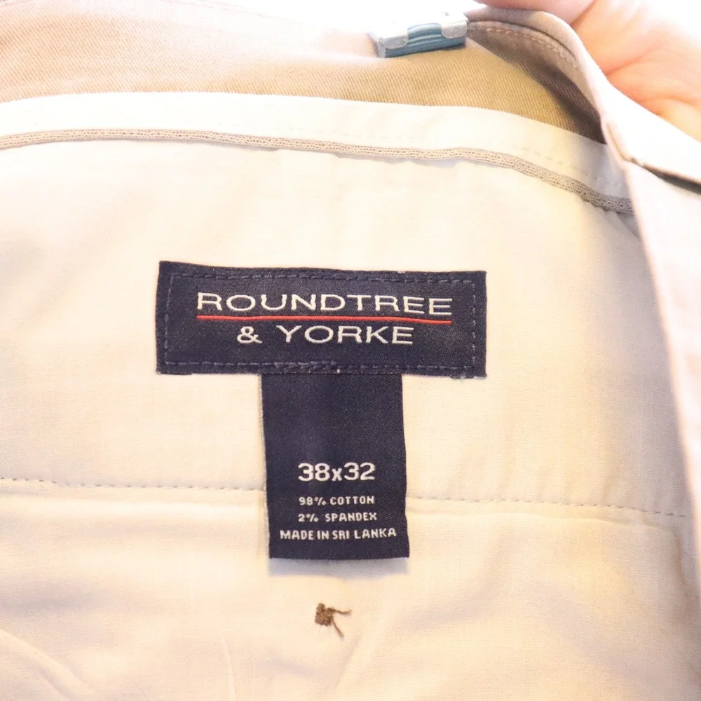 Roundtree & Yorke Pleated Chino Pants 38x32 Brown Mens Cotton Spandex Trousers